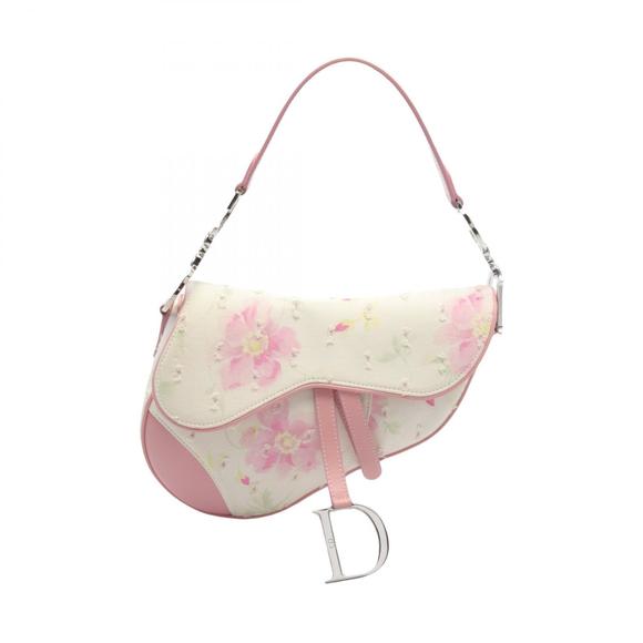 Dior Saddle Bag Floral Handbag Leather White Pink Multicolor - Picture 1 of 7